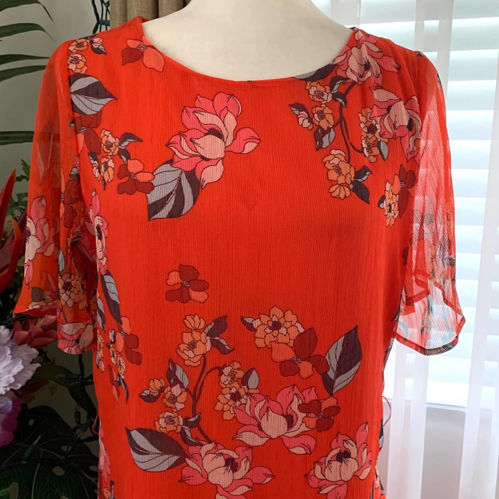 3/$15 A New Day Floral Print Short Sleeve Ruffle Wrap Dress in Red - Picture 6 of 14